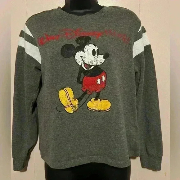 Junior Sz JP Baggy Vintage Crew Neck Disney Mickey Mouse sweatshirt Heather Gray - Picture 1 of 3